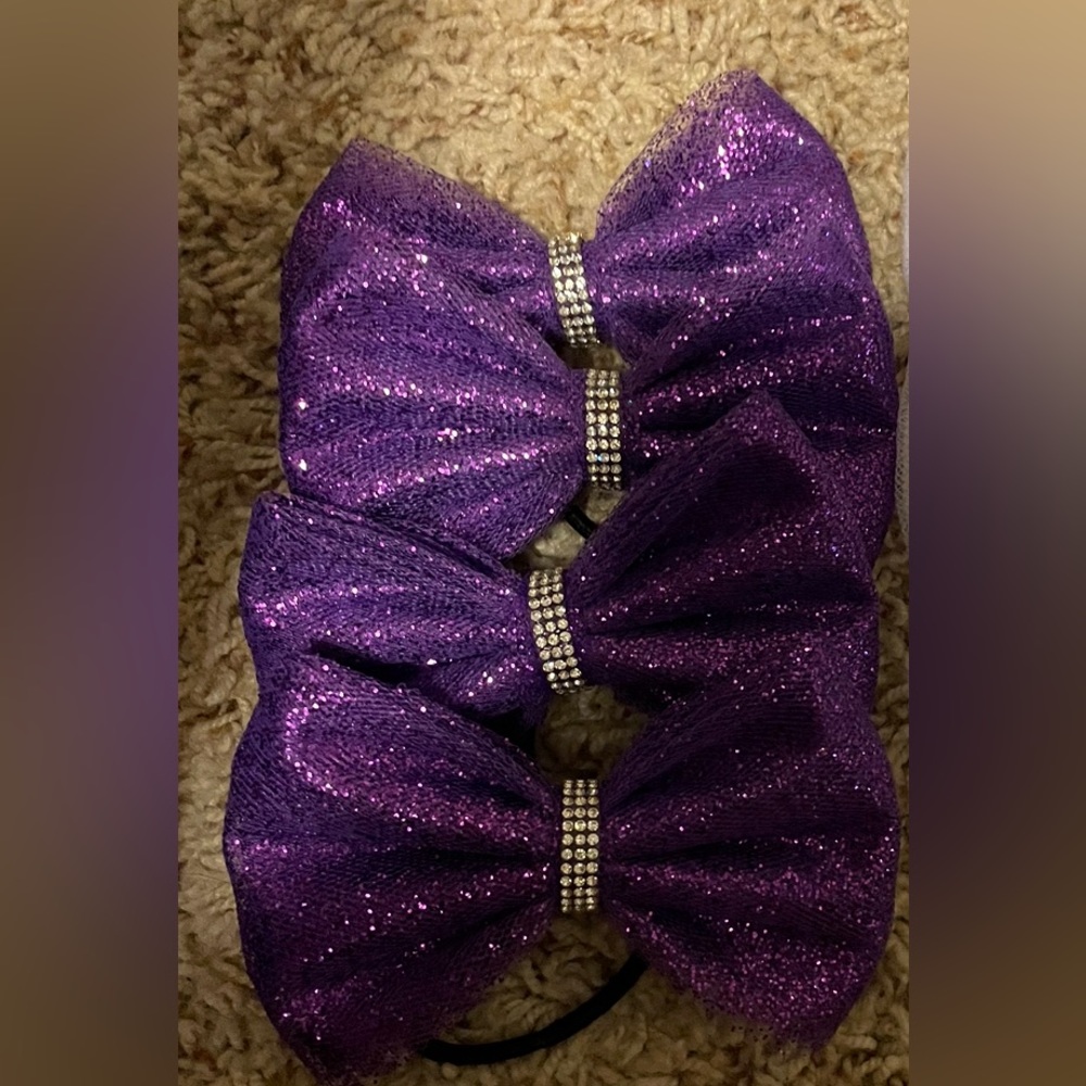 Custom Handmade Tulle Gymnastics Bows. Purple Glitter.